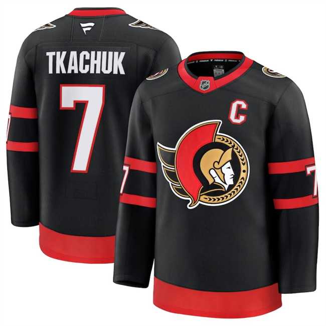 Mens Ottawa Senators #7 Brady Tkachuk Black 2024-25 Home Stitched Hockey Jersey Dzhi